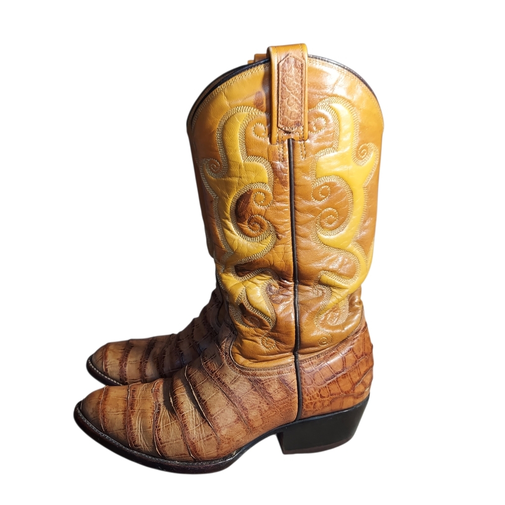 Vintage Rudel 8178 Western Cowboy Boots Cognac Reptile Embossed Snip Toe 8.5 EE - Picture 3 of 14